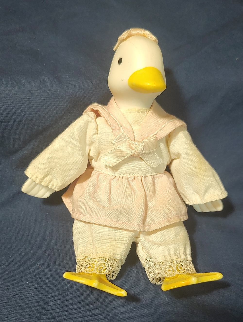 Vintage 90s Russ Berrie Bisque Porcelain Duck Doll - Pink Sailor Dress